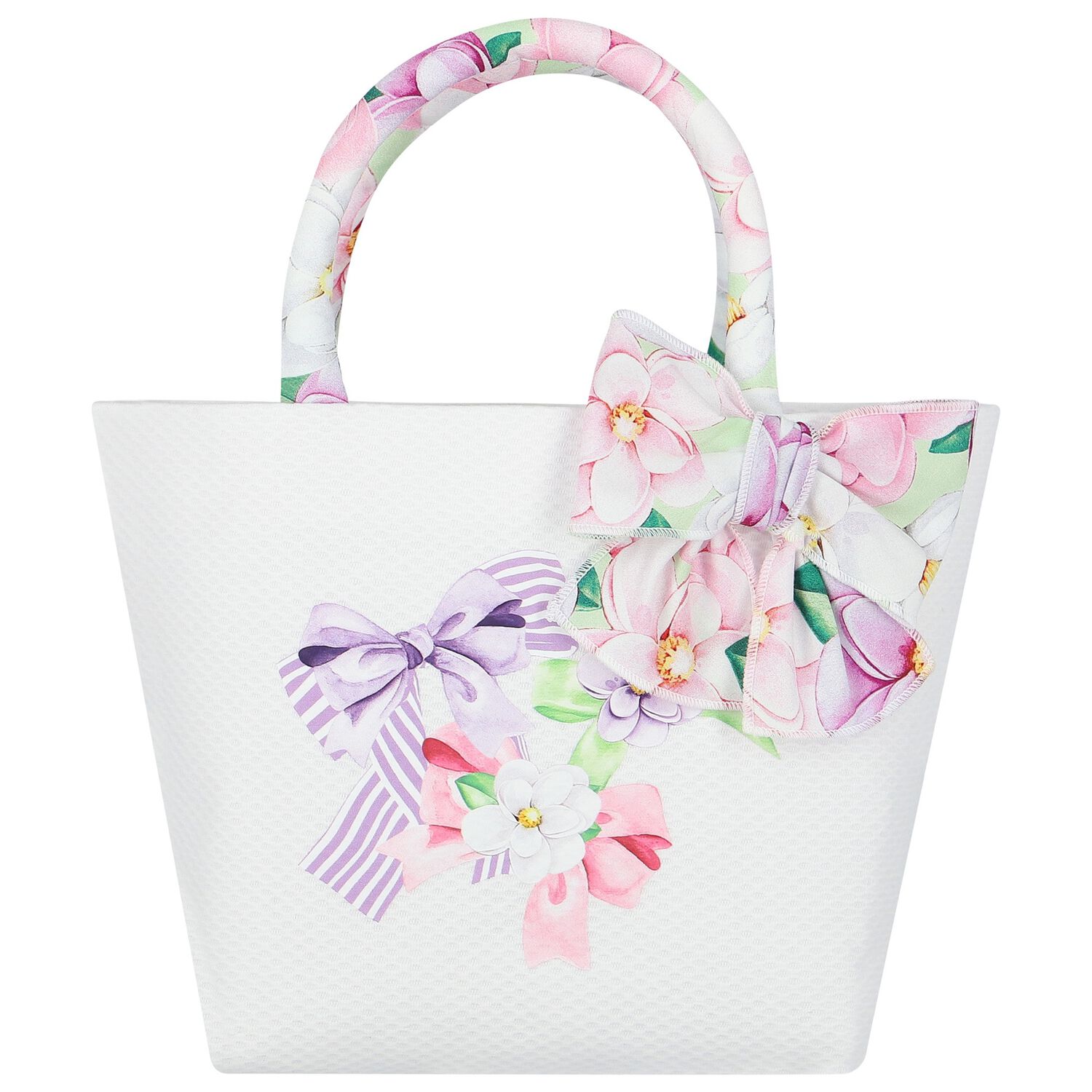 Girls Ivory Bow Floral Hand Bag, 1, hi-res image number null