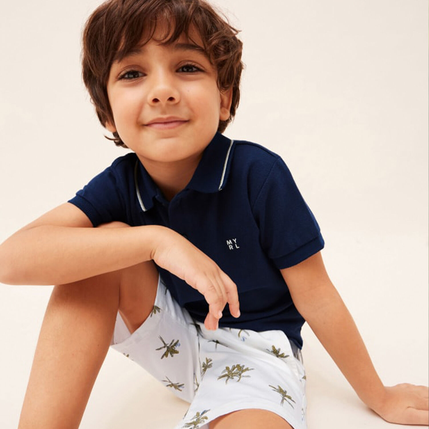 Boys Navy & Ivory Logo Shorts Set, 1, hi-res