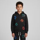 Black Logo Hooded Zip Up Top, 1, hi-res