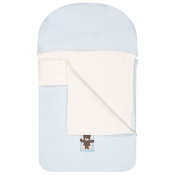 Baby Boys White & Blue Teddy Bear Logo Nest
