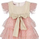 Girls Gold & Pink Tulle Bow Dress, 1, hi-res