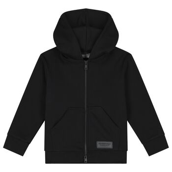 Black Logo Hooded Zip Up Top