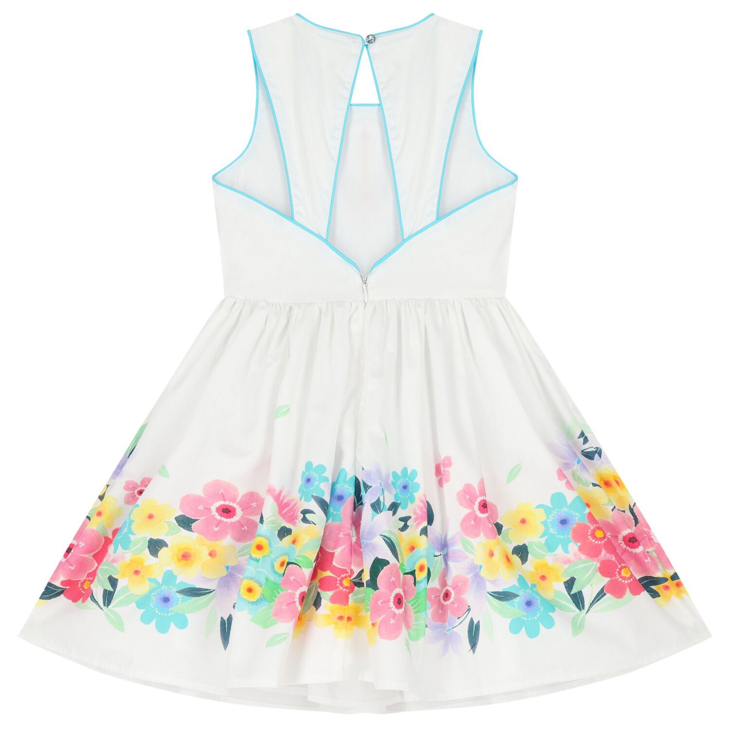 Girls White Floral Dress, 1, hi-res