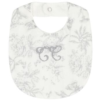 White & Grey Toile De Jouy Baby Bib