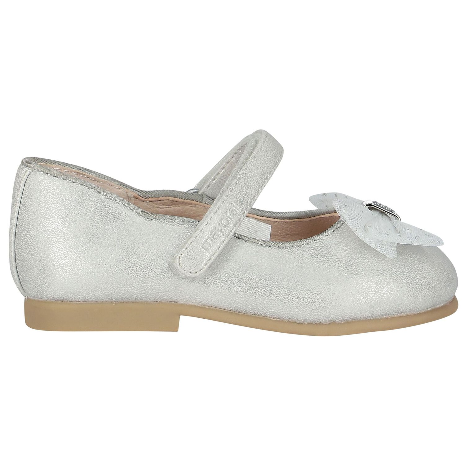 Younger Girls Silver Bow Shoes, 2, hi-res