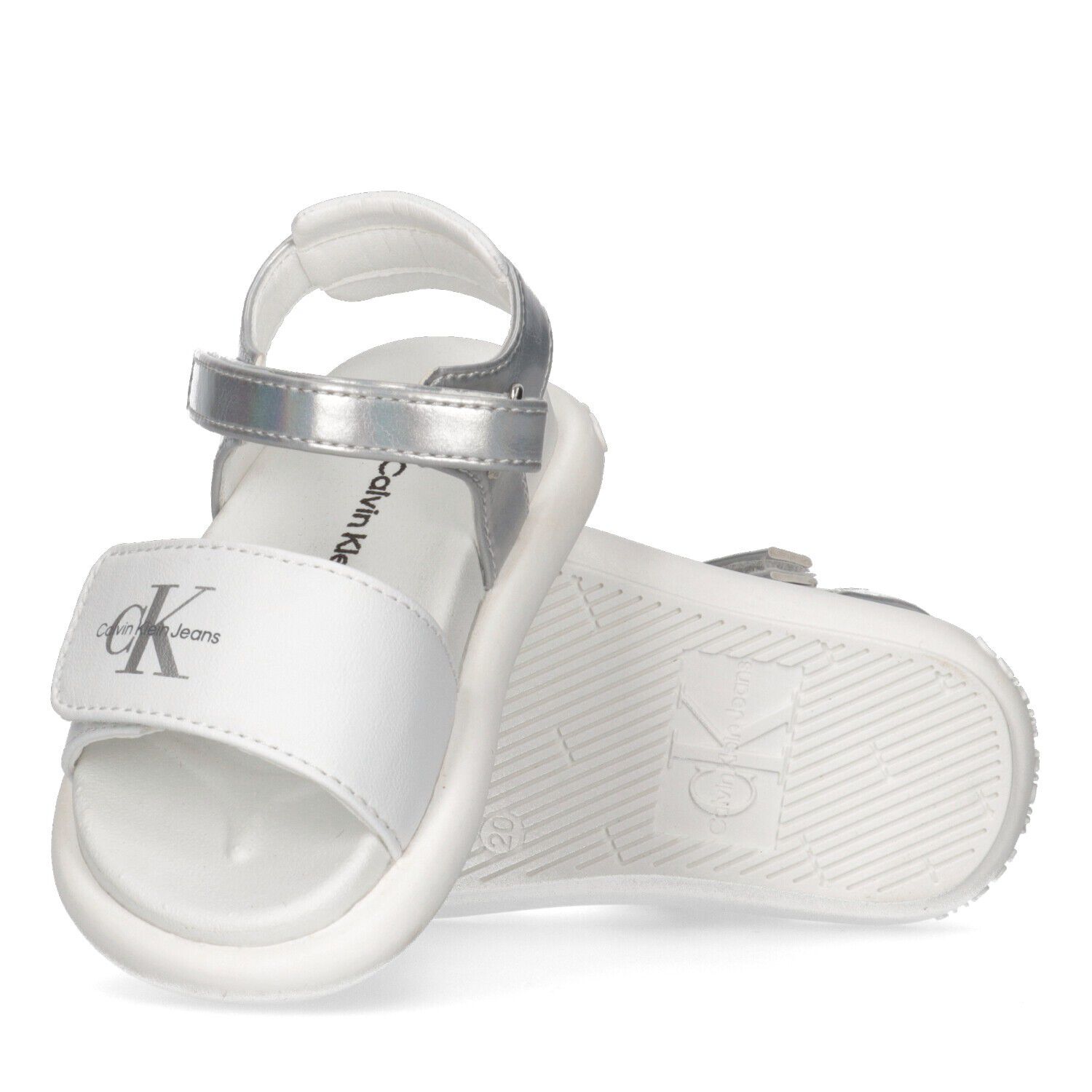 Girls White & Silver Logo Sandals, 1, hi-res image number null