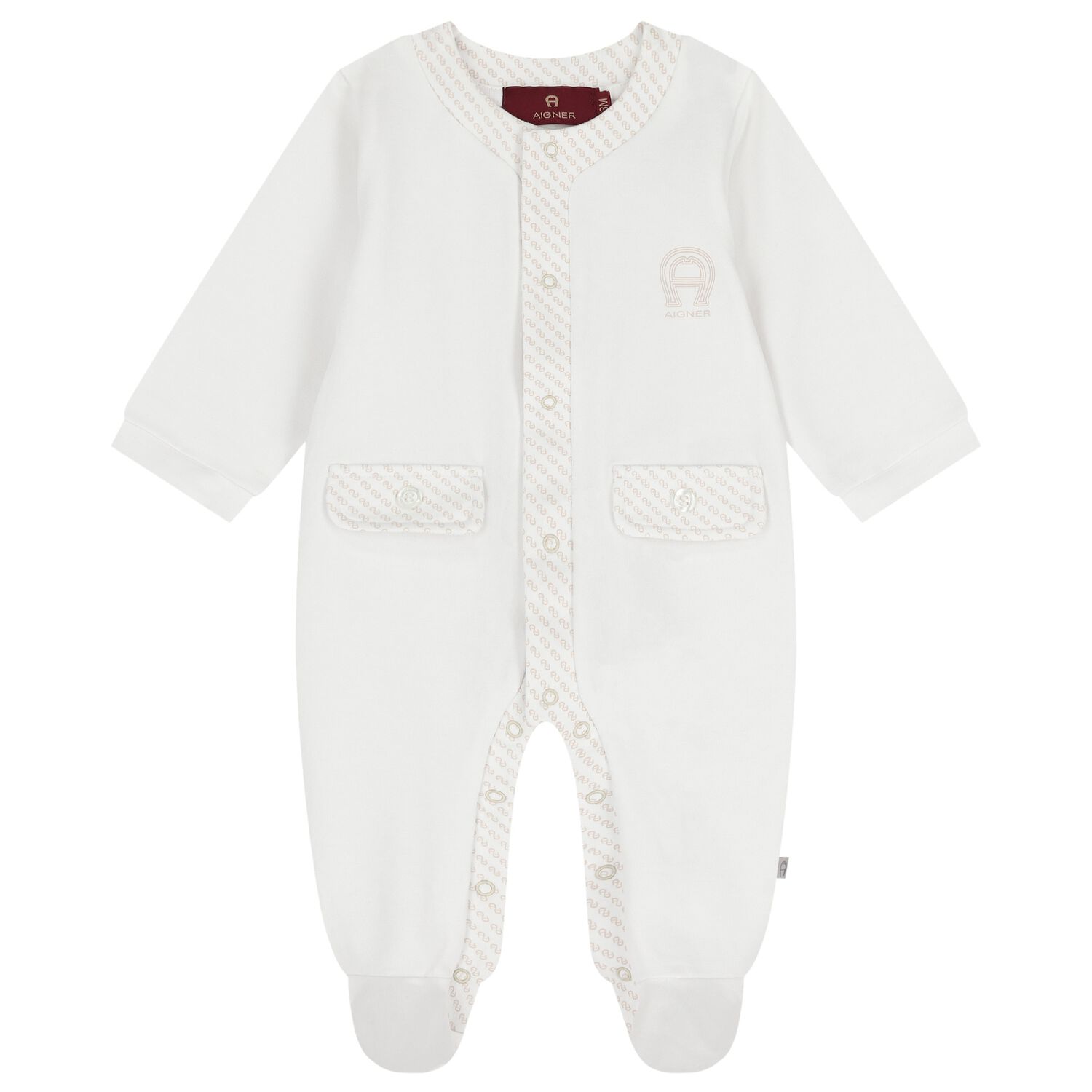 White & Beige Logo Babygrow, 1, hi-res