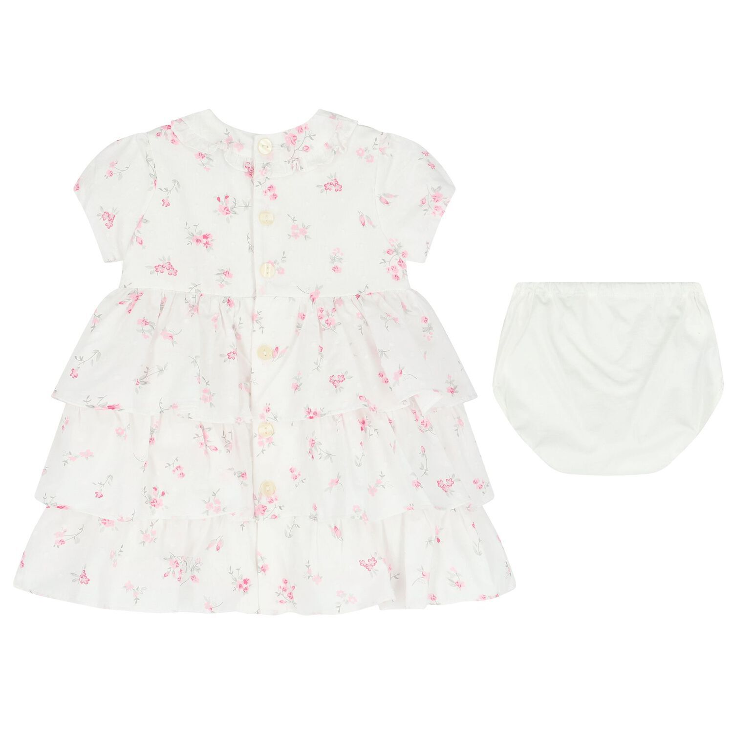 Baby Girls White & Pink Floral Dress Set, 1, hi-res