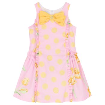 Girls Pink & Yellow Ruffled Dress