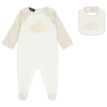 Ivory & Beige Whisper Barocco Babygrow Gift Set 