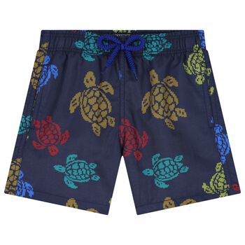 Boys Navy Blue Turtle Swim Shorts