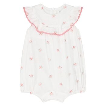 Baby Girls White Floral Print Romper