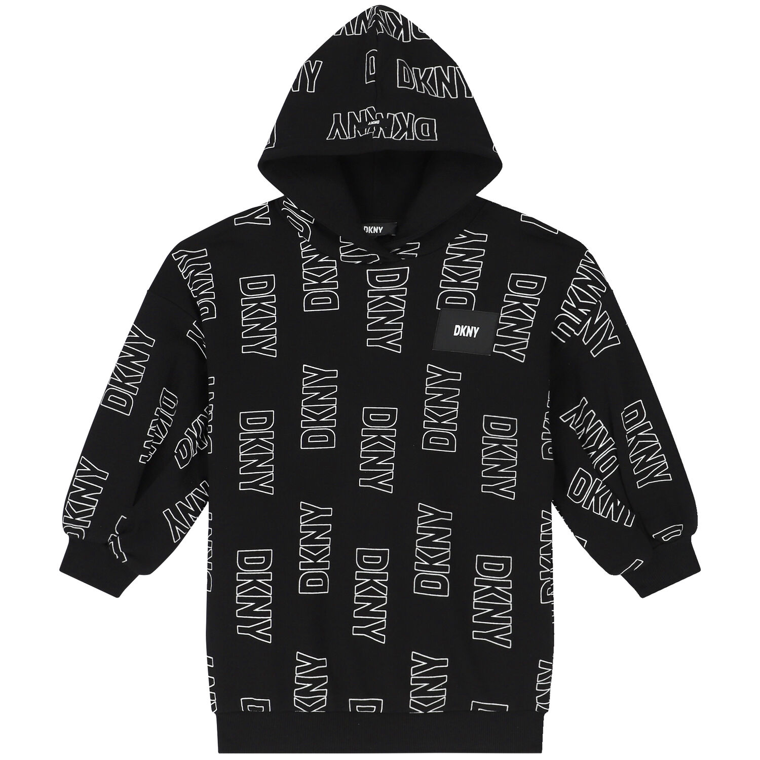 Girls Black Logo Hooded Dress, 1, hi-res