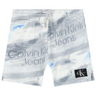 Boys Grey & White Logo Shorts, 1, hi-res