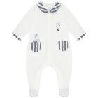 Baby Boys Ivory & Navy Blue Logo Babygrow, 1, hi-res