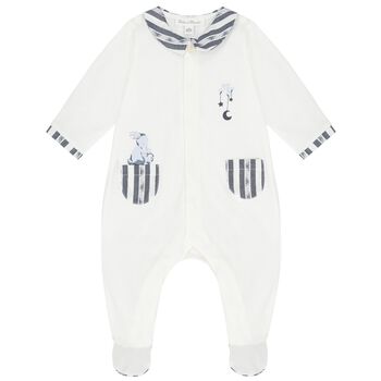 Baby Boys Ivory & Navy Blue Logo Babygrow