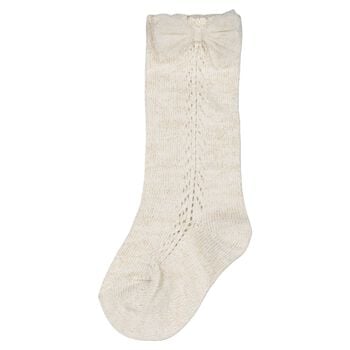 Younger Girls Beige Bow Knitted Socks