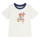 Baby Boys White and Navy Blue Logo Short Set , 1, hi-res