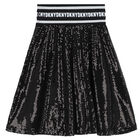 Girls Black Logo Sequin Skirt, 1, hi-res