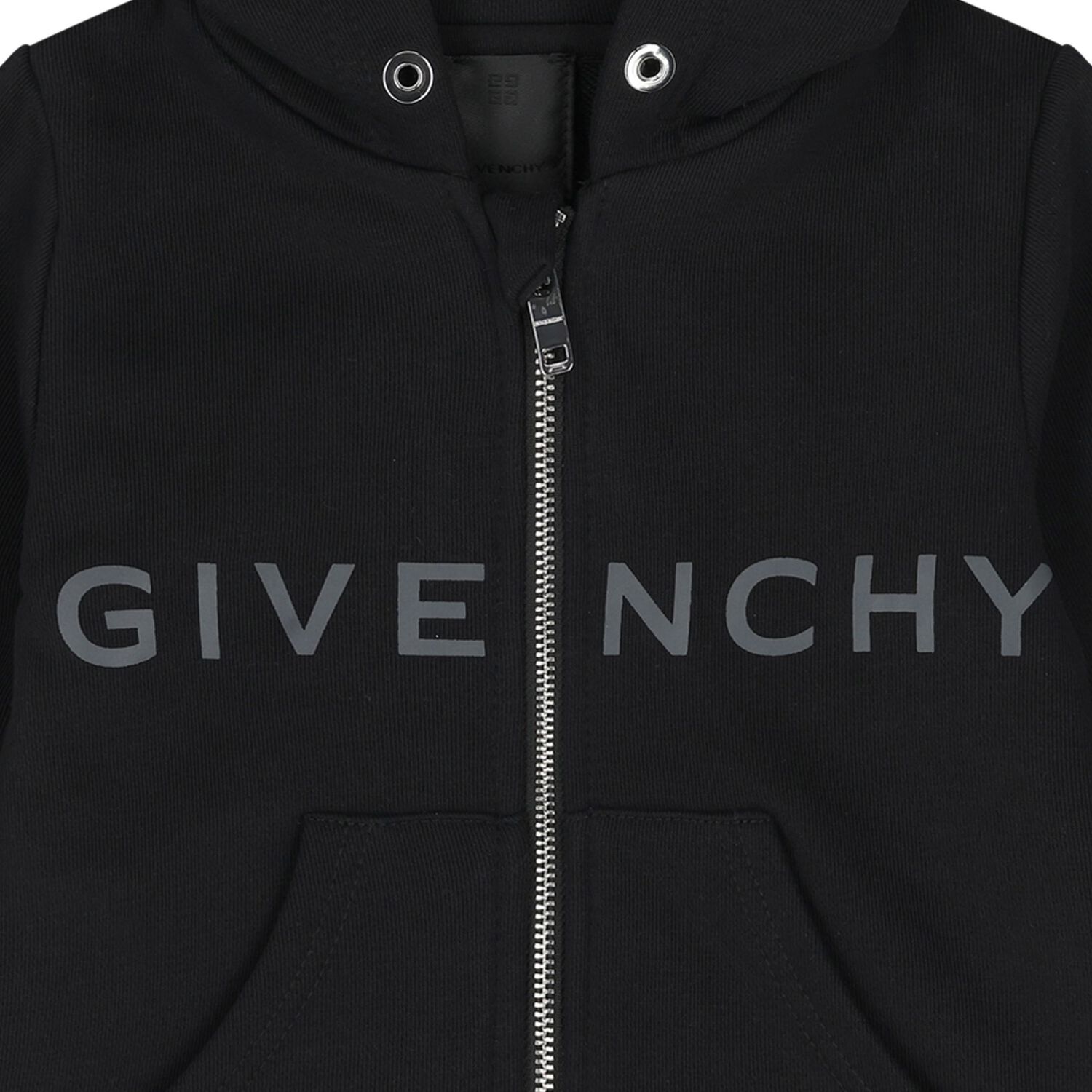 Younger Boys Black Logo Hooded Zip Up Top, 1, hi-res