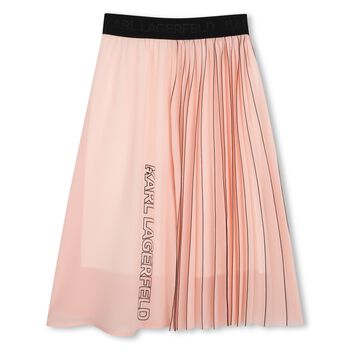 Girls Pink & Black Logo Pleated Skirt