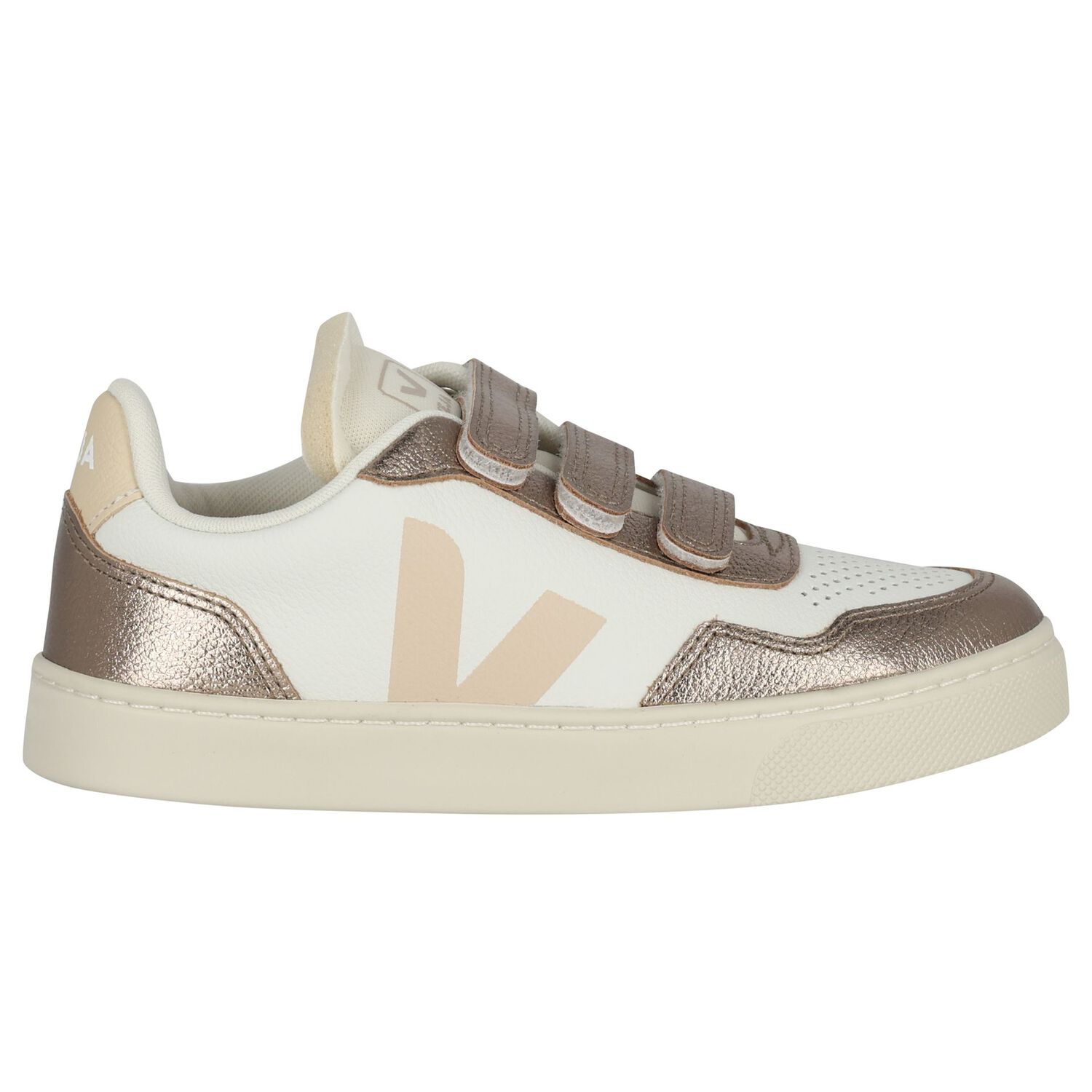 Girls White & Gold Leather Trainers , 1, hi-res