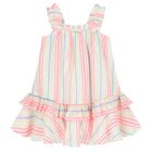 Girls Multi-Coloured Stripes Embellished Dress, 1, hi-res