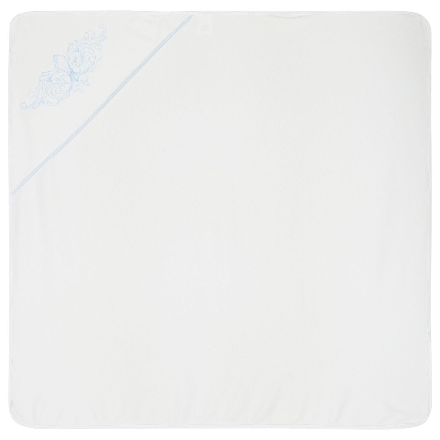 Baby Boys White & Blue Embroidered Blanket & Hat Set, 1, hi-res