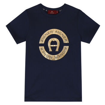Boys Navy Blue Logo T-Shirt