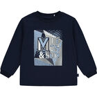 Boys Navy Blue Logo Long Sleeve Top, 2, hi-res