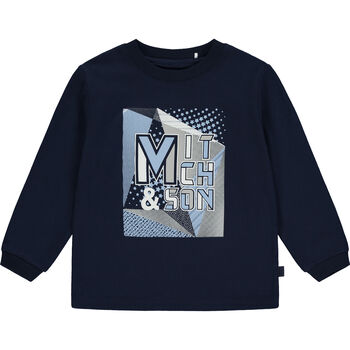 Boys Navy Blue Logo Long Sleeve Top