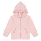 Younger Girls Pink Ruffled Hooded Zip Up Top, 1, hi-res