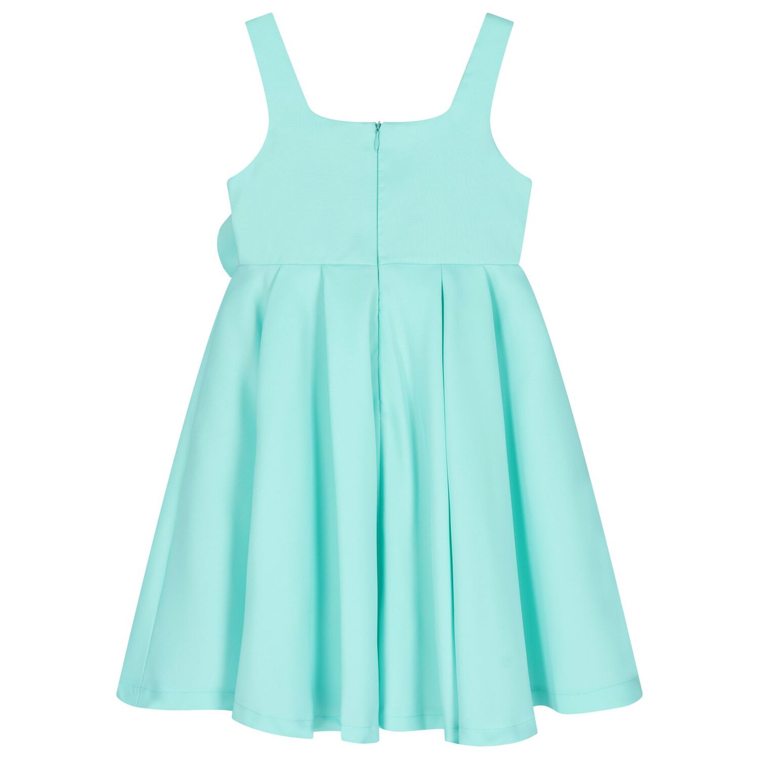 Girls Aqua Satin Floral Applique Dress, 1, hi-res