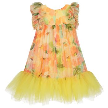 Girls Yellow & Orange Floral Tulle Dress