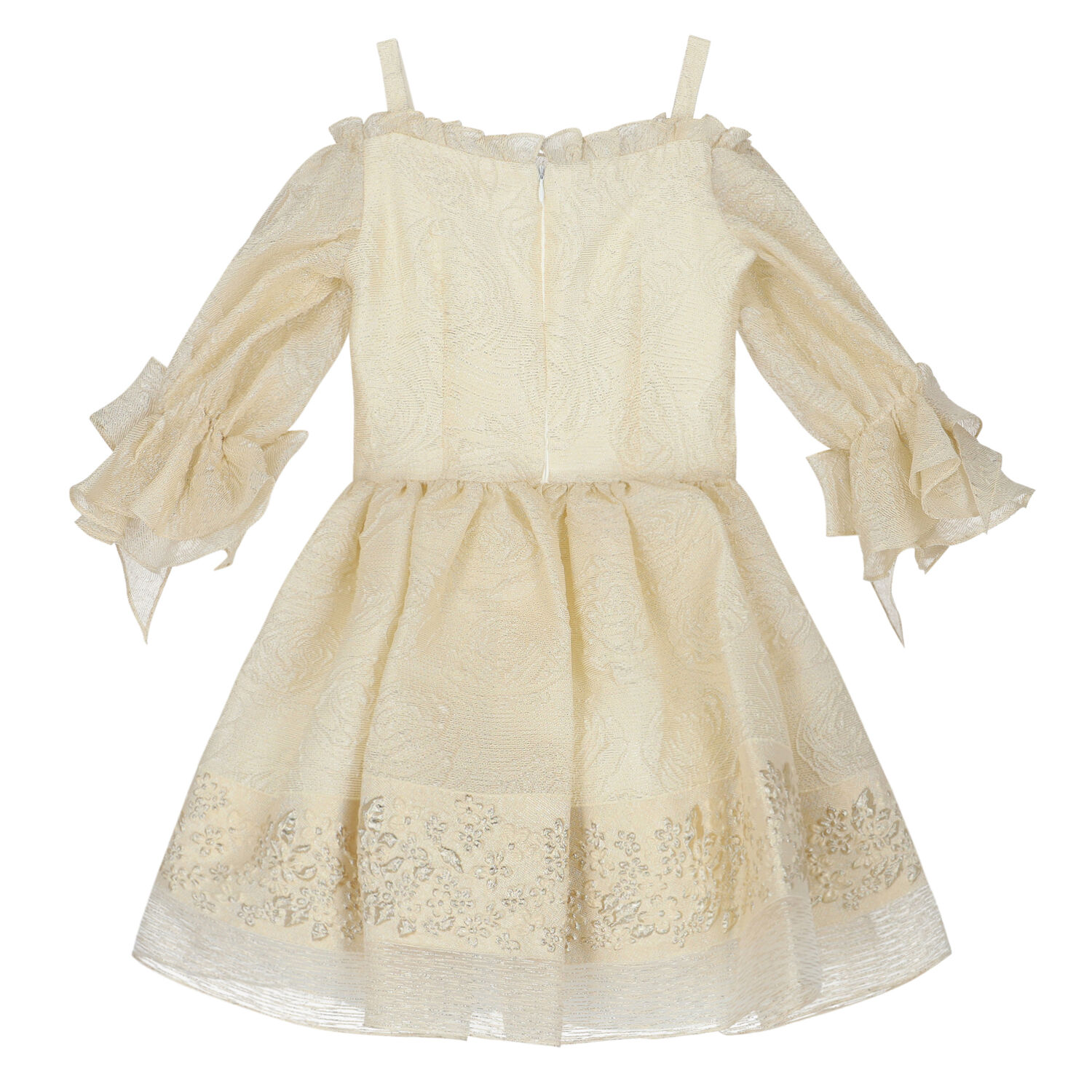 Girls Ivory & Gold Brocade Dress, 1, hi-res