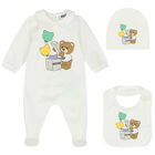 Ivory Teddy Bear Logo Babygrow Gift Set, 1, hi-res