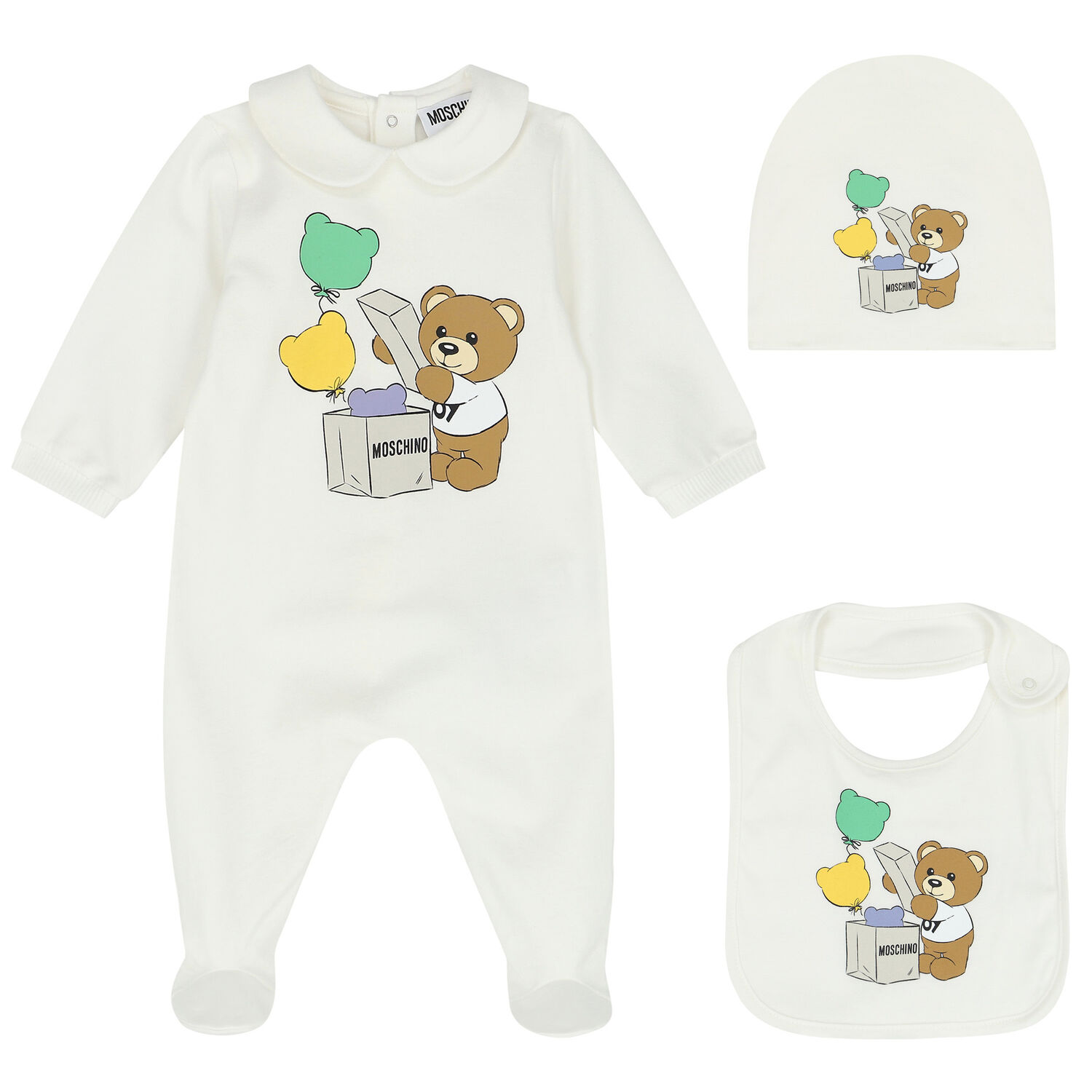 Ivory Teddy Bear Logo Babygrow Gift Set, 1, hi-res image number null