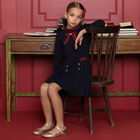 Girls Navy Blue Pleated Dress, 1, hi-res