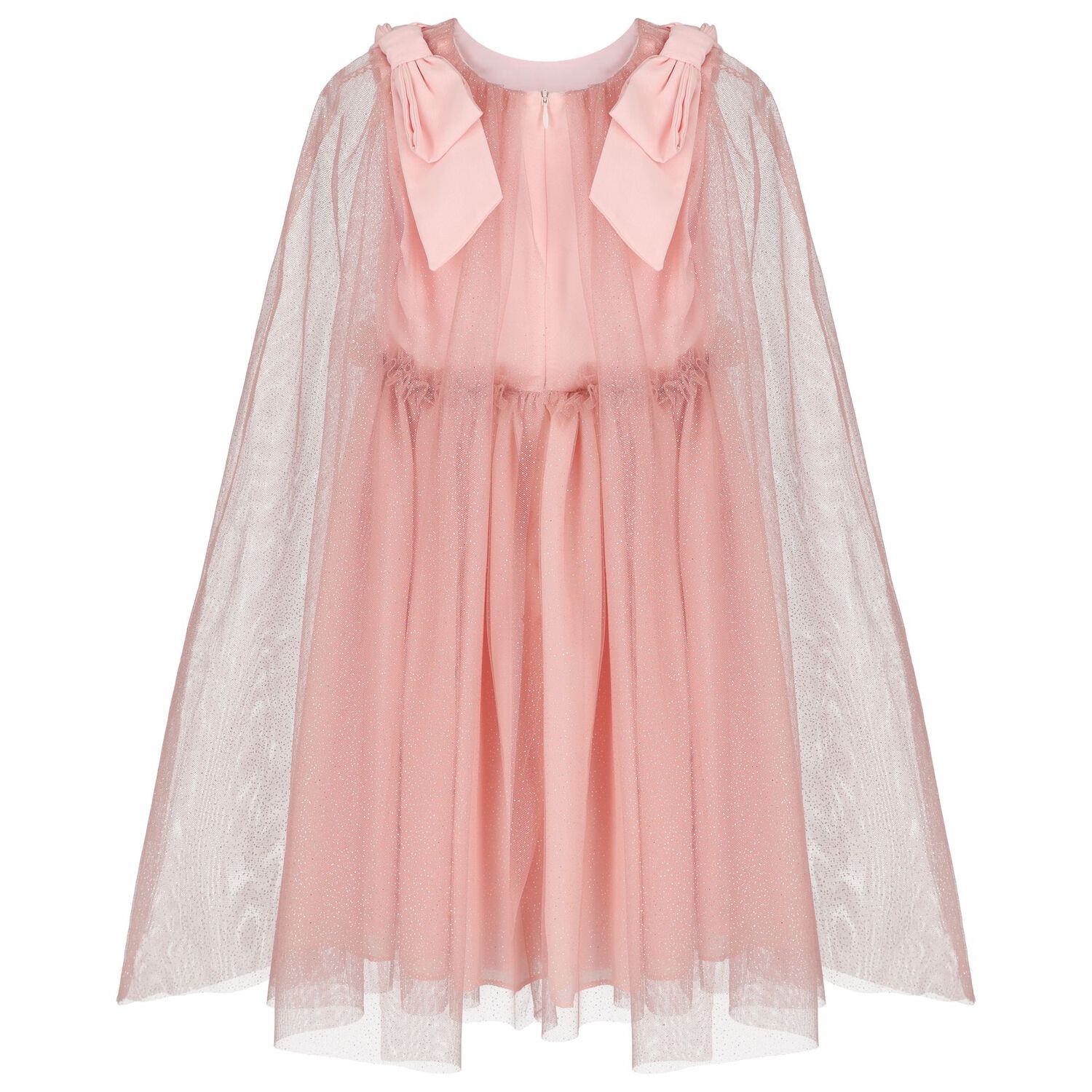 Girls Pink Tulle & Chiffon Cape Dress, 1, hi-res