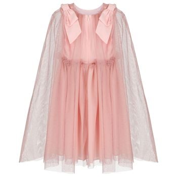 Girls Pink Tulle & Chiffon Cape Dress