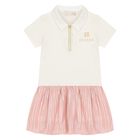 Younger Girls Ivory & Pink Logo Polo Dress, 1, hi-res