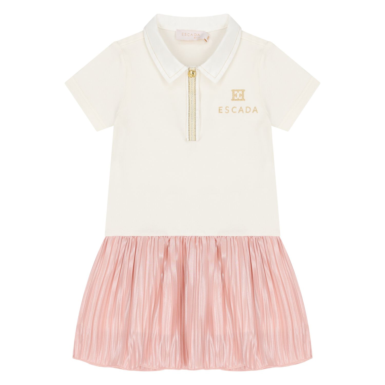 Younger Girls Ivory & Pink Logo Polo Dress, 1, hi-res