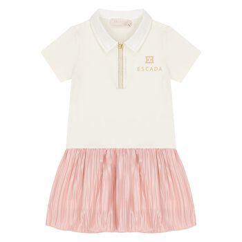 Younger Girls Ivory & Pink Logo Polo Dress