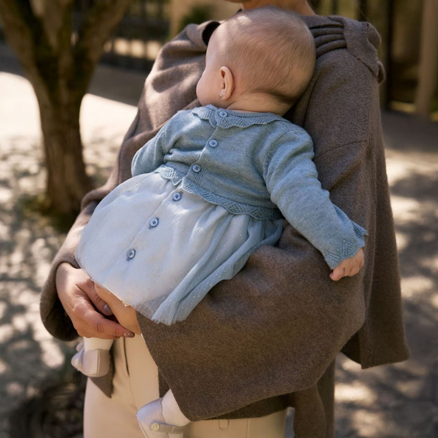 Baby Girls Blue Knitted & Tulle Dress, 3, hi-res image number null