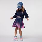 Girls Navy Blue & Pink Logo Pleated Skirt, 1, hi-res