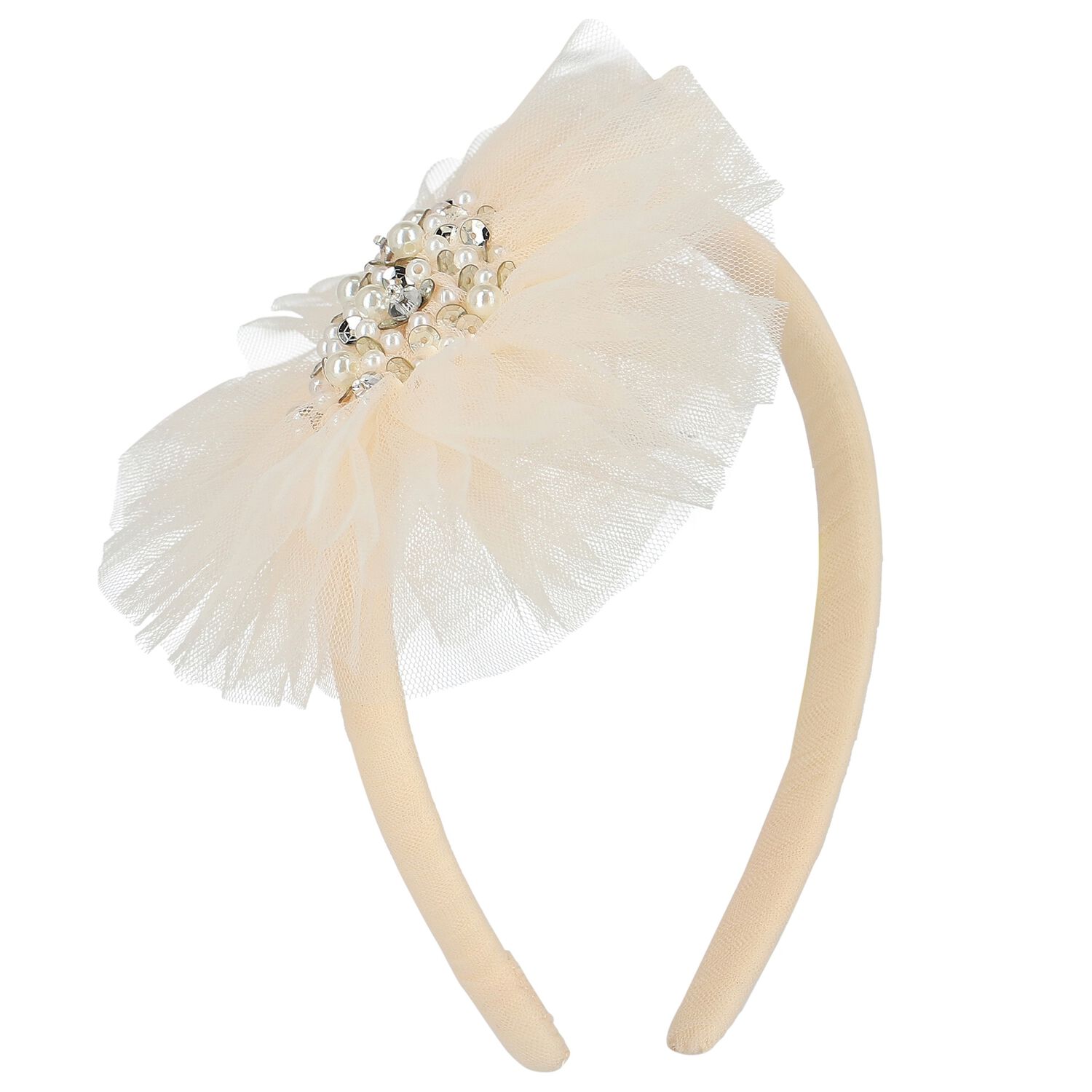 Girls Ivory Tulle Headband, 1, hi-res