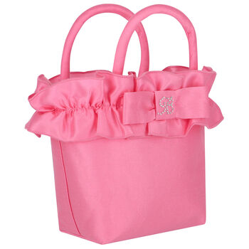 Girls Pink Logo Ruffled Bow Hand Bag