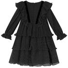 Girls Black & White Dot Chiffon Dress, 1, hi-res