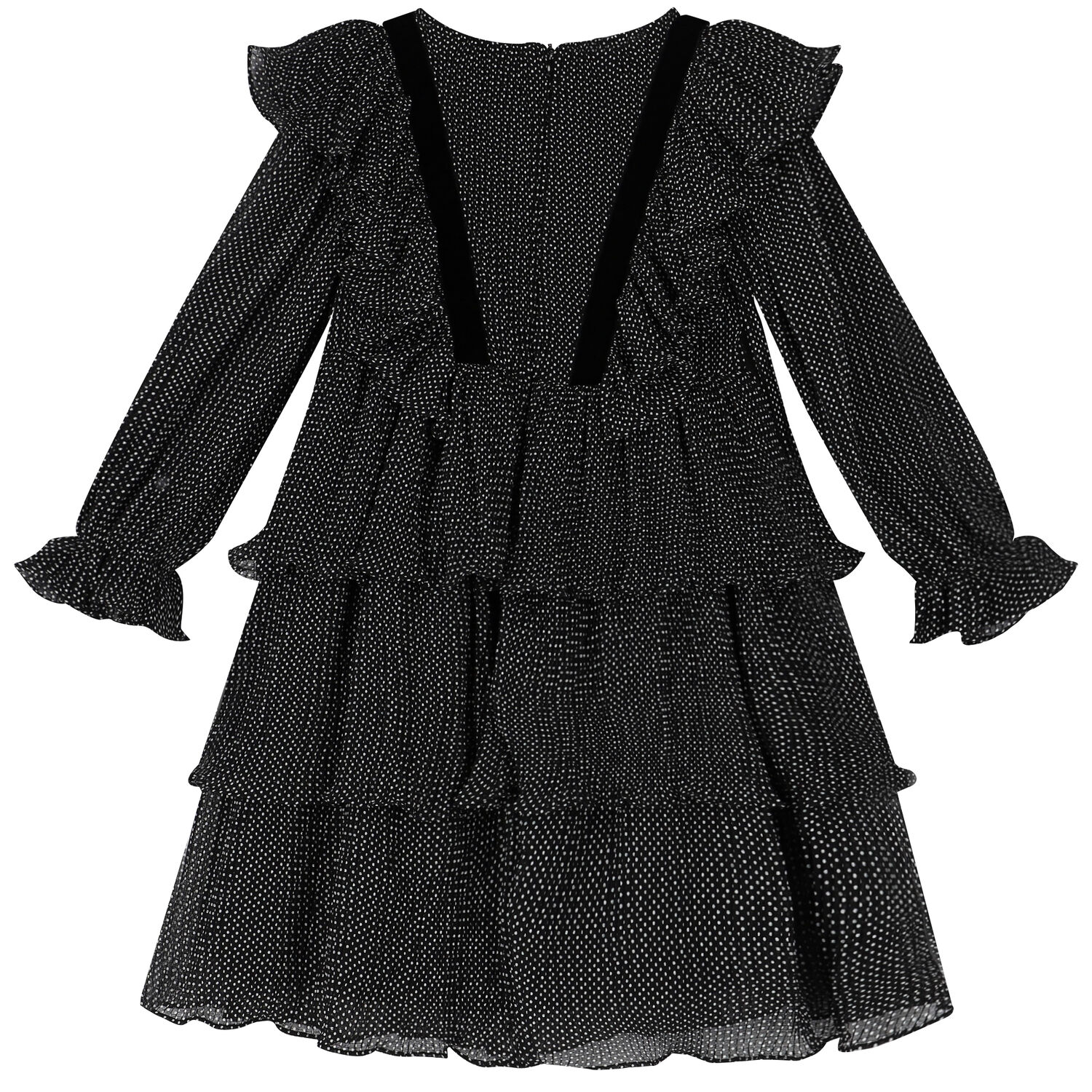 Girls Black & White Dot Chiffon Dress, 1, hi-res