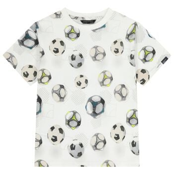 Boys White Multi Football T-Shirt